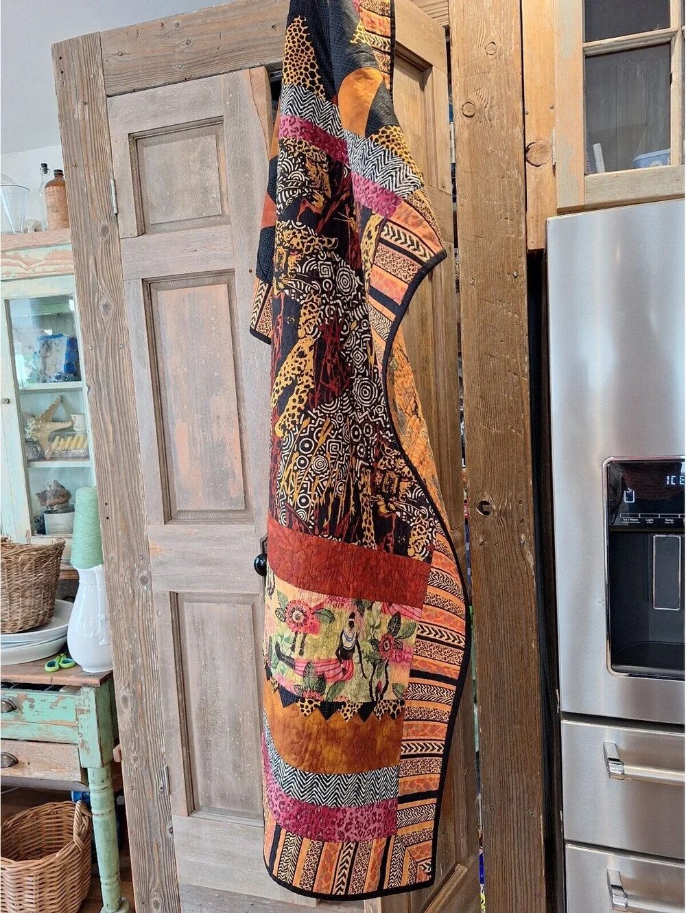 African quilt, hand made, leopard, zebra, elephants, lap size, 62